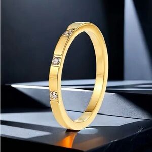 Elegant Gold Women's Ring with CZ Accents Stainless Steel